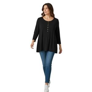 Anne Klein Women's Tunic Top in Black w/Front Lion Buttons Size 1X